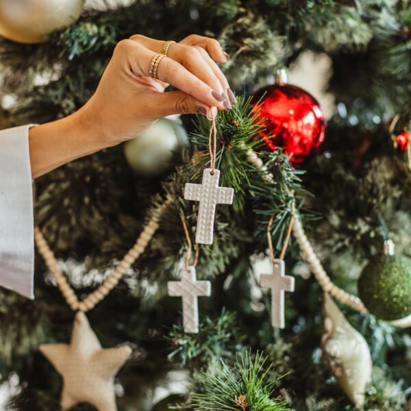 Porcelain Mini Cross Christmas Ornament Set of 3
