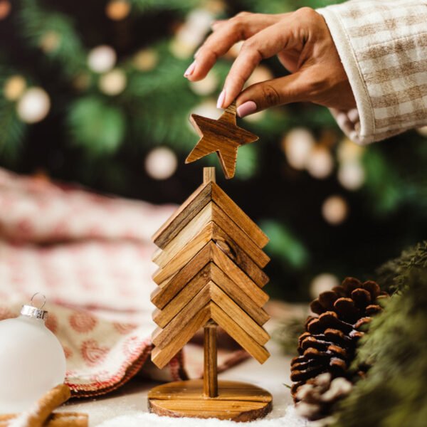 Tabletop Teak Wood Christmas Tree